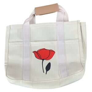 New Hand Printed Red Poppy Flower Barsine Canvas Tote Bag with Compartments
